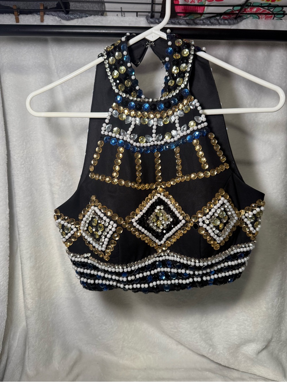 Source Unknown Black Beaded Halter Crop Top
